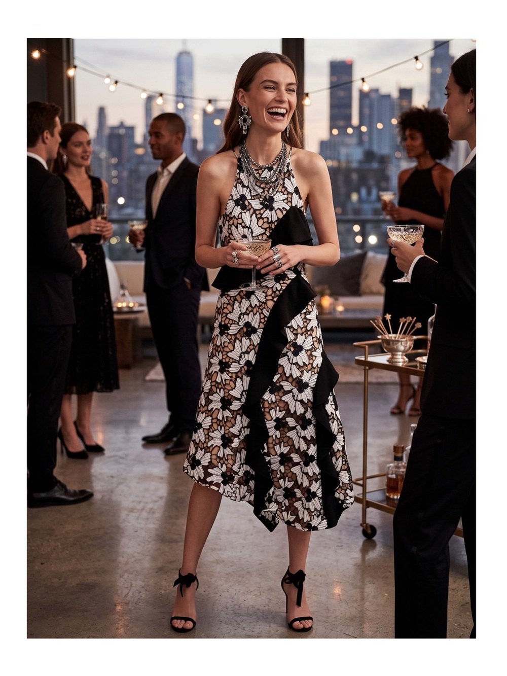 new keepsake the label ༄ Lace Ruffle Frill Midi Cocktail Dress༄ Edgy XS 00 0 2